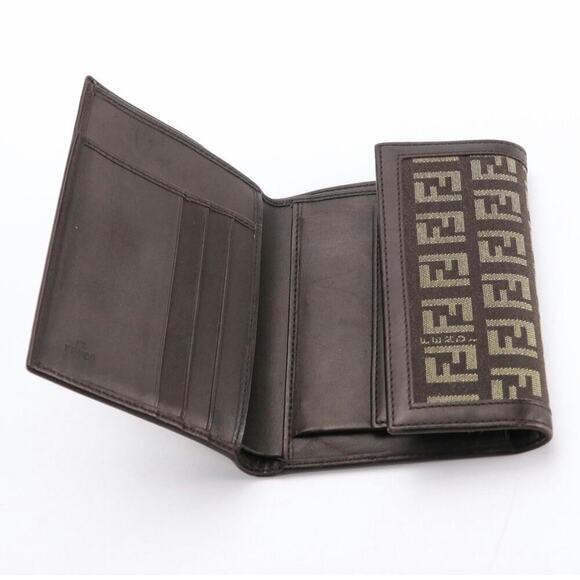 Fendi Trifold Wallet in Brown FF Zucca Jacquard Canvas with Leather Trim - Picture 7 of 10
